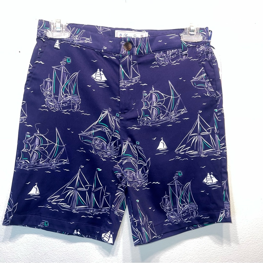 NEW Classic Prep Boys Blue Sailboat Hudson Shorts Sz 10 Stretch Preppy Coastal